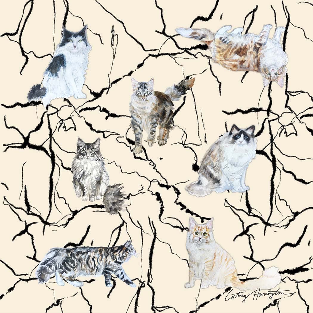 Cat & Marble Print Silk Scarf