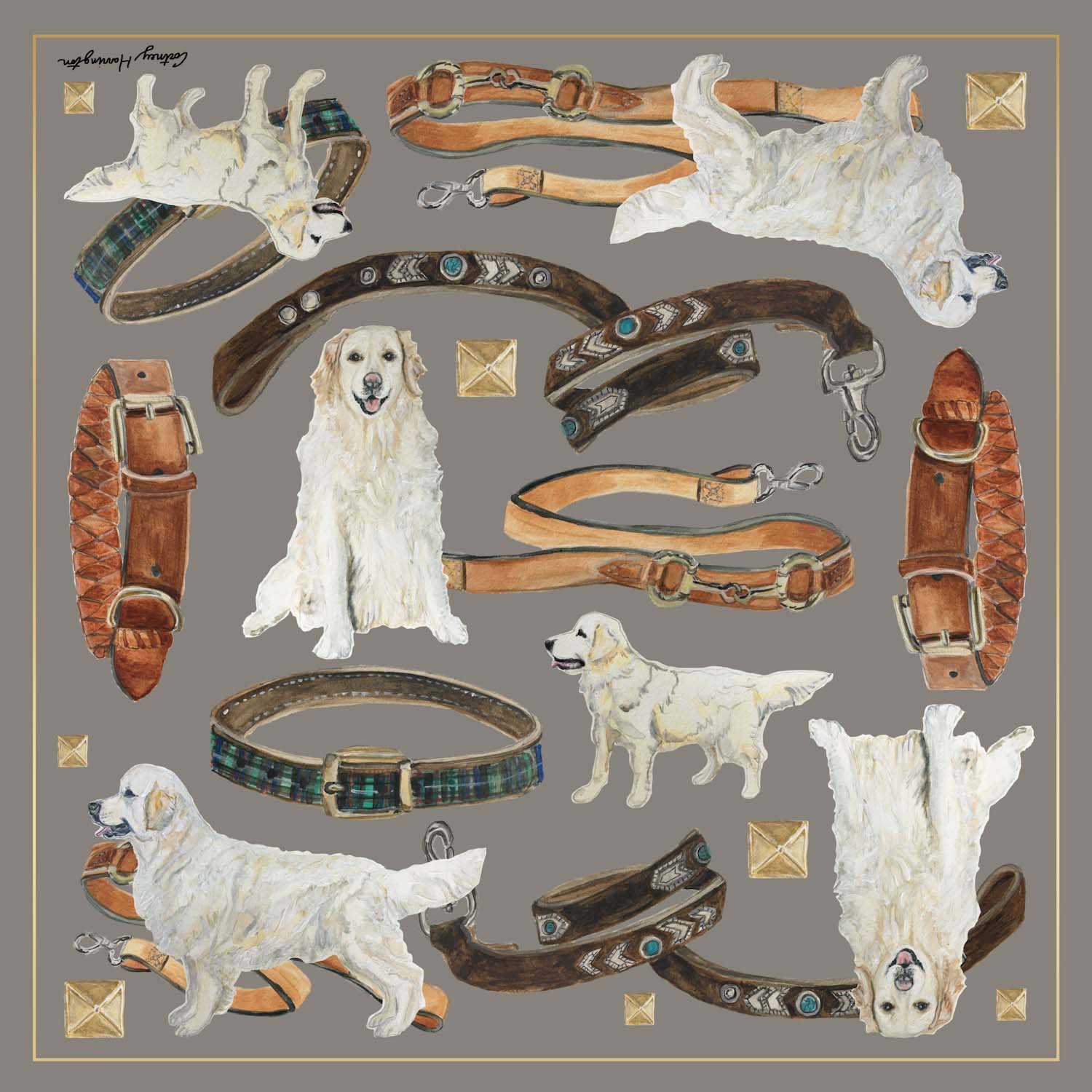 Golden Retriever Silk Scarf Design